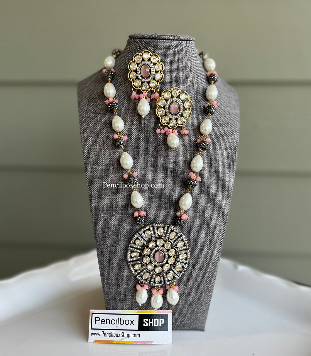 Tayani American Diamond kundan long mala Necklace set