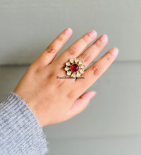 Load image into Gallery viewer, Uncut Kundan Golden silver Medium Adjustable Ring
