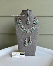Load image into Gallery viewer, American Diamond Victorian Finish Elegant Statement Necklace set with maangtikka
