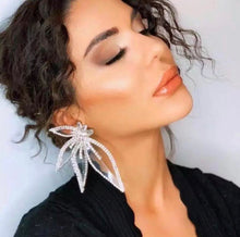 Load image into Gallery viewer, Big Statement Rhinestone shape white Long Earrings IDW
