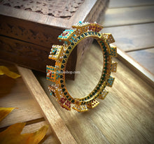Load image into Gallery viewer, Multicolor Pearl Square Jadau Kundan Rajasthani Openable Single Bangle
