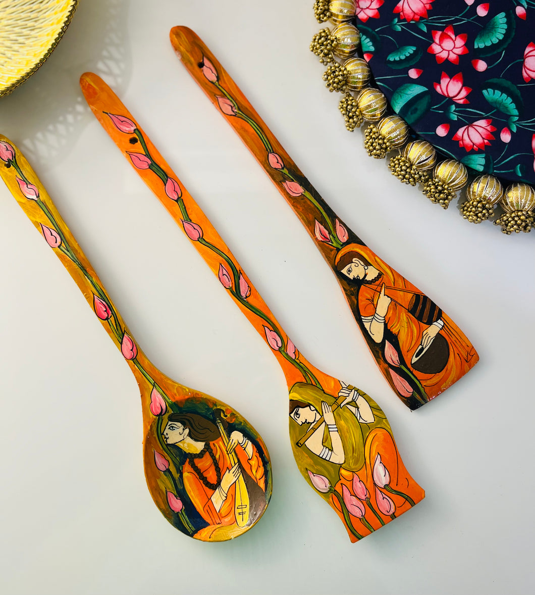 Set of 3 Mira Orange Handpainted wall Hanging spatula Home decor