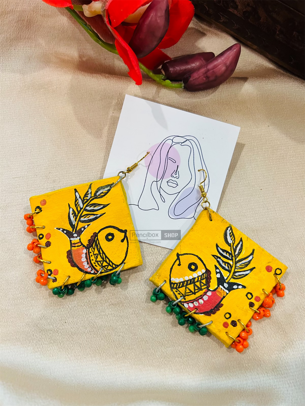 Handmade handpainted Statement Fish Multicolor Statement Earrings