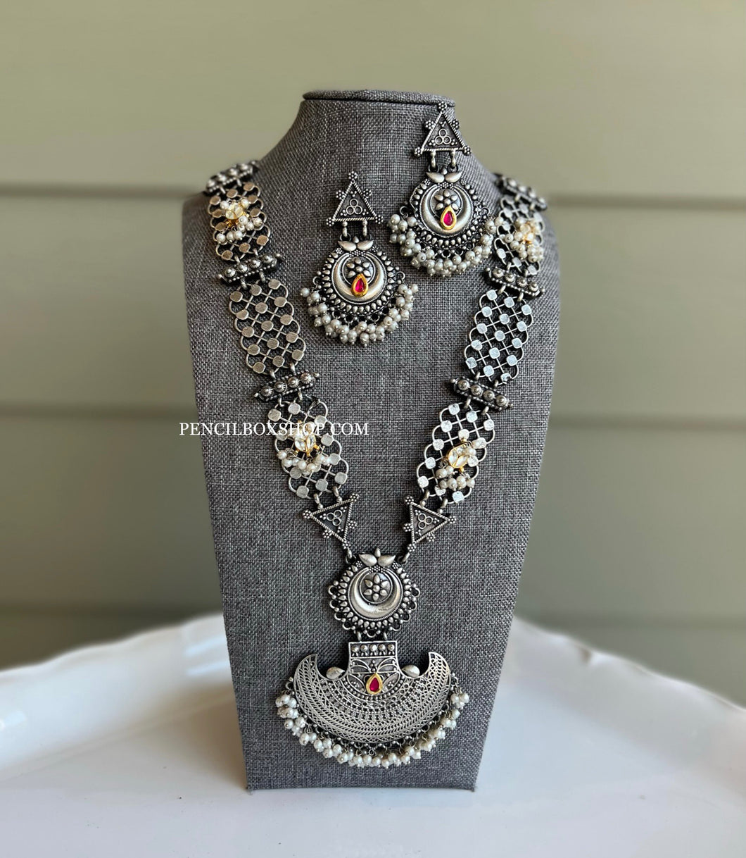 Fusion German Silver Multicolor Long necklace set