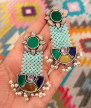 Load image into Gallery viewer, German silver Mirror Afghani Beads Dangling Earrings
