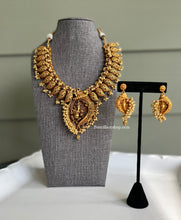 Load image into Gallery viewer, Statement Necklace ganesha Golden Pearl Hanging Ruby Necklace set

