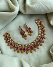 Load image into Gallery viewer, Ruby Designer American diamond cz Gold finish necklace set
