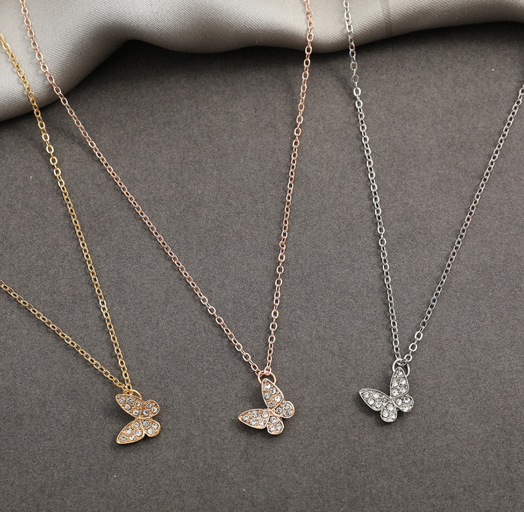 Butterfly Rhinestone Simple Pendant Necklace IDW