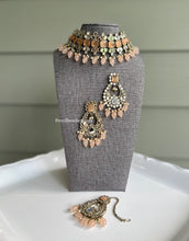 Load image into Gallery viewer, Mirror Round Beads Hanging Choker necklace set with maangtikka
