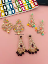 Load image into Gallery viewer, Polki Long Dangling Statement Light Weight Earrings with hanging beads
