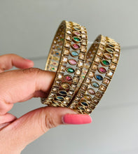 Load image into Gallery viewer, Multicolor Polki Bronze Pair of bangles Statement Piece

