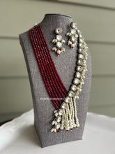 Load image into Gallery viewer, Ruby White Kundan Half n half Rice Pearls Designer Necklace set
