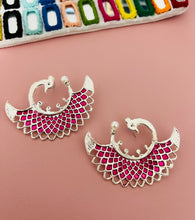 Load image into Gallery viewer, Peacock Big Round Enamel Work Oxidised Stud earrings
