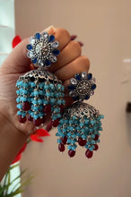 Load image into Gallery viewer, Pearl Beads big Statement Jhumka Earrings German silver
