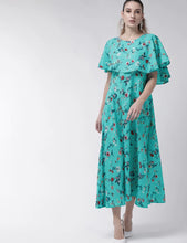 Load image into Gallery viewer, Sea Green Pink Floral Maxi cape Dress 38 size
