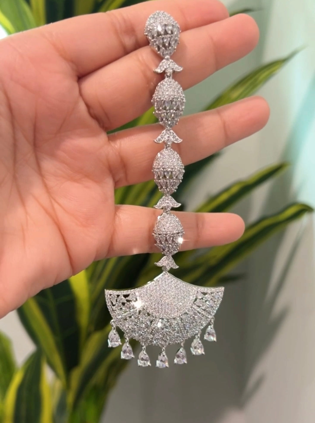 Alizeh Statement American Diamond All silver Long Dangling Earrings premium Quality Earrings