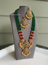 Load image into Gallery viewer, Multicolor Temple Long Real Kemp stone Haram Necklace Set
