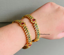 Load image into Gallery viewer, Rohini Real Multicolor Kemp Stone temple Pair of bangle set for women
