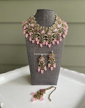 Load image into Gallery viewer, Pink Polki Grand Statement Necklace set with Maangtikka

