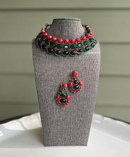 Load image into Gallery viewer, German Silver Statement Glass Stone three layered Choker Necklace set
