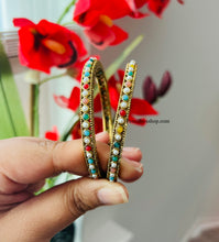 Load image into Gallery viewer, Multicolor Stone Kundan Golden round Shape pair of bangle set
