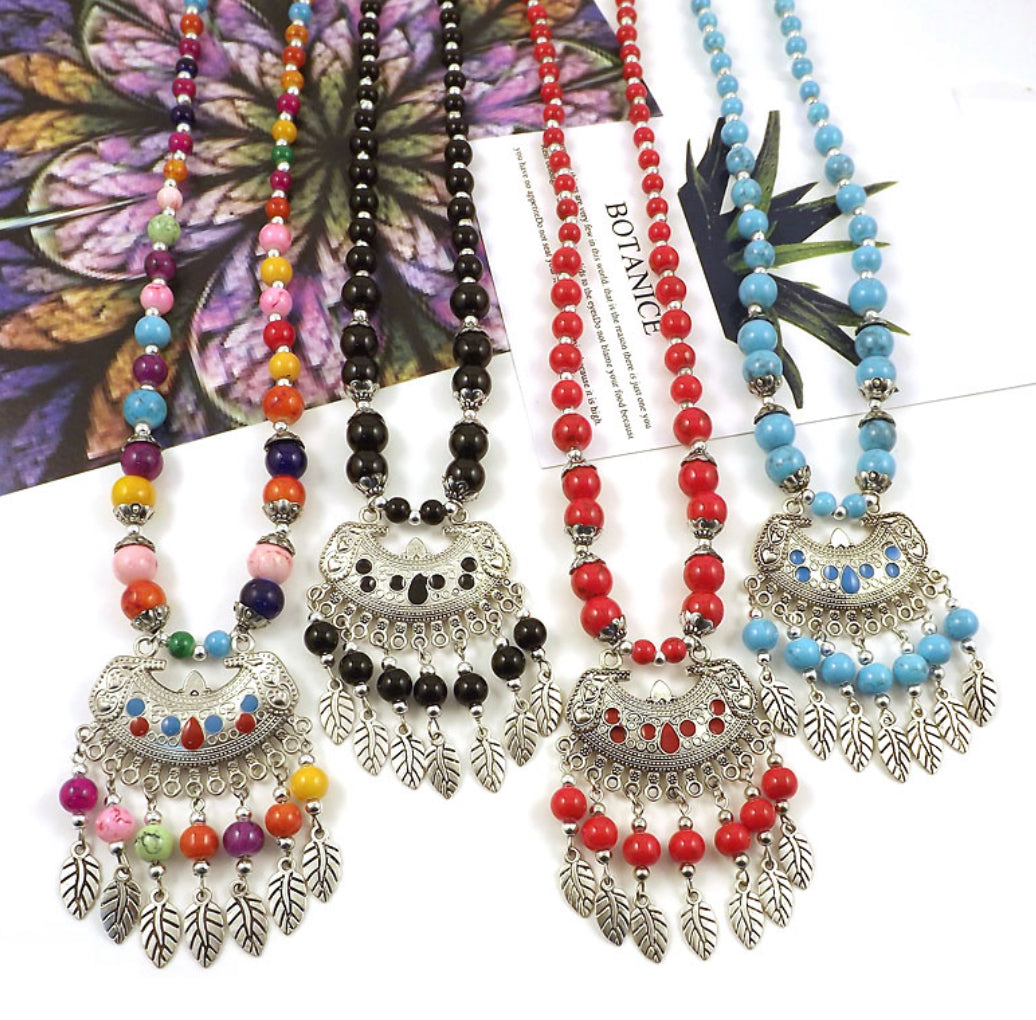Beads long Golden Necklace Chain look Necklace IDW