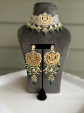 Load image into Gallery viewer, Kundan Green pearl drops choker Necklace set
