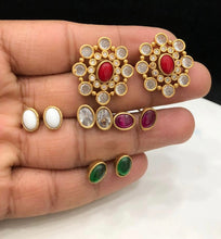 Load image into Gallery viewer, Changeable Cz stone pearl Stud earrings kemp stone earrings
