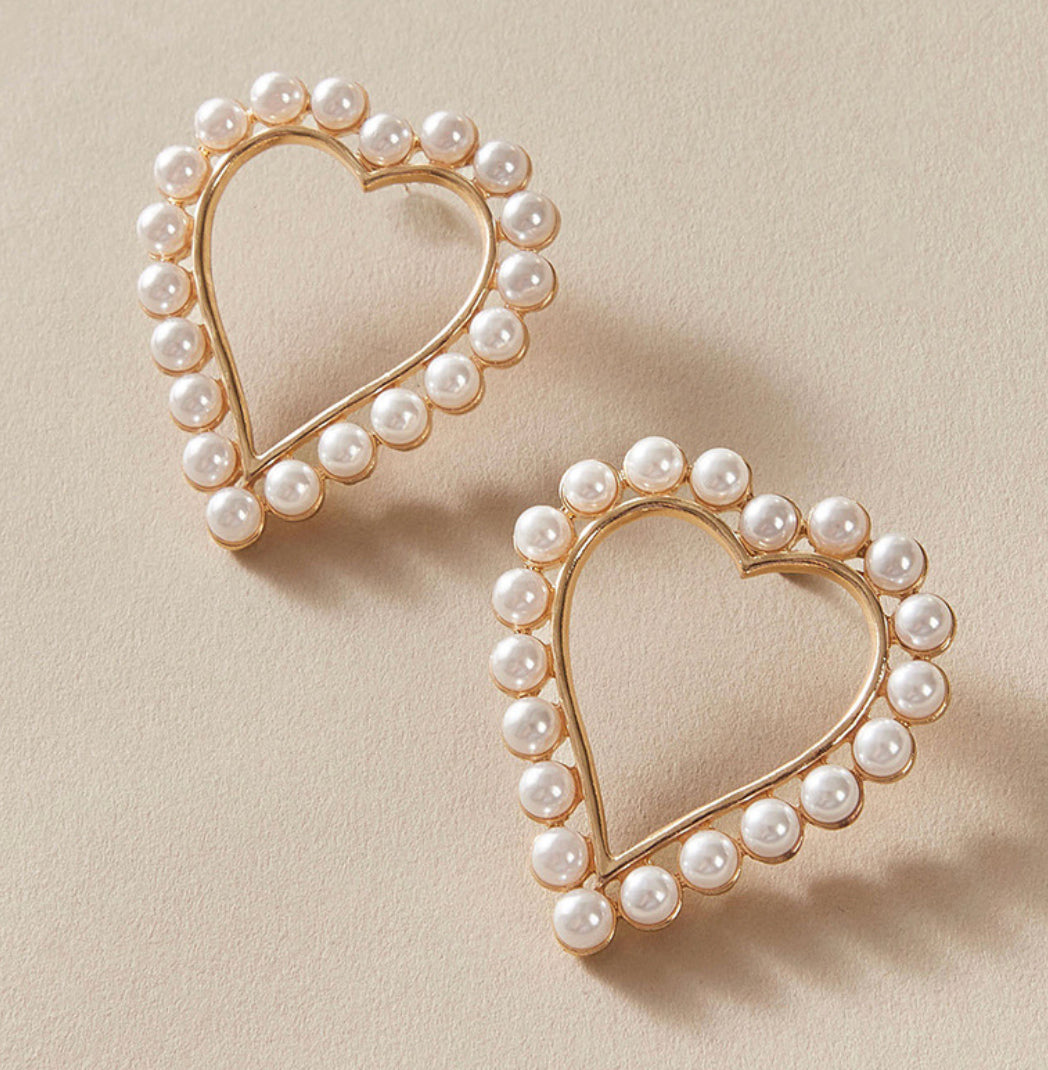 Pearl big Stud heart valentine Earrings IDW