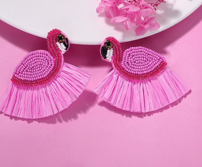 Rice Bead Fringe Swan Handmade Beads Earrings for women IDW