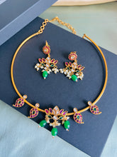 Load image into Gallery viewer, Real Kemp Stone Lotus Multicolor Premium Quality Hasli Necklace set
