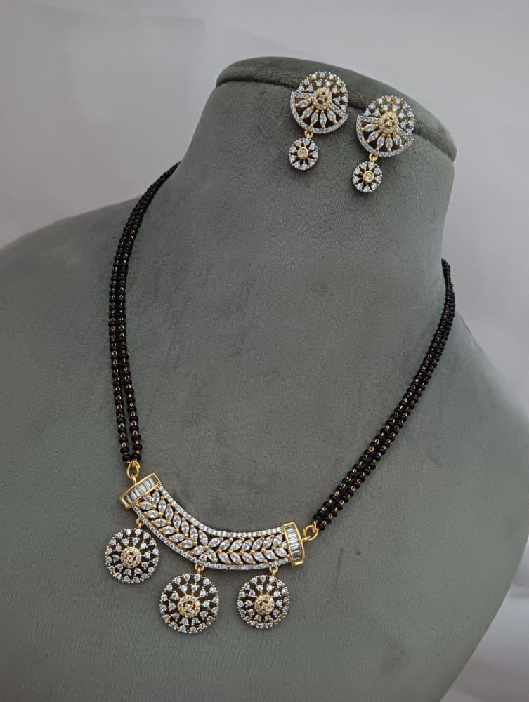 Hanging round  pattern Beautiful Cubic zirconia AD white Black beads Mangalsutra Necklace
