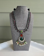 Load image into Gallery viewer, German silver Ruby Green Fusion kundan Long necklace .
