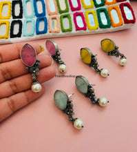 Load image into Gallery viewer, Contemporary German silver Natural Stone Peacock Pearl Stone earrings
