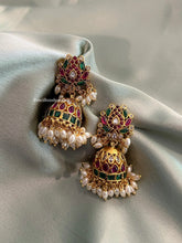 Load image into Gallery viewer, Kemp Stone Premium Quality guttapusalu pearl Temple jhumka  earrings
