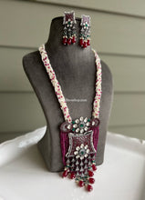 Load image into Gallery viewer, Victorian American Diamond Long Ruby Premium Statement Necklace set
