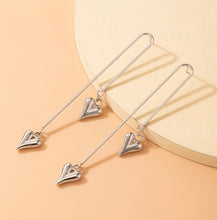 Load image into Gallery viewer, Valentine Silver Heart Long Dangling Earrings IDW
