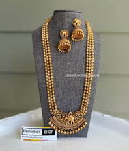 Load image into Gallery viewer, Ruby Elephant Baraat Gold matte finish Golden Beads Temple Necklace set
