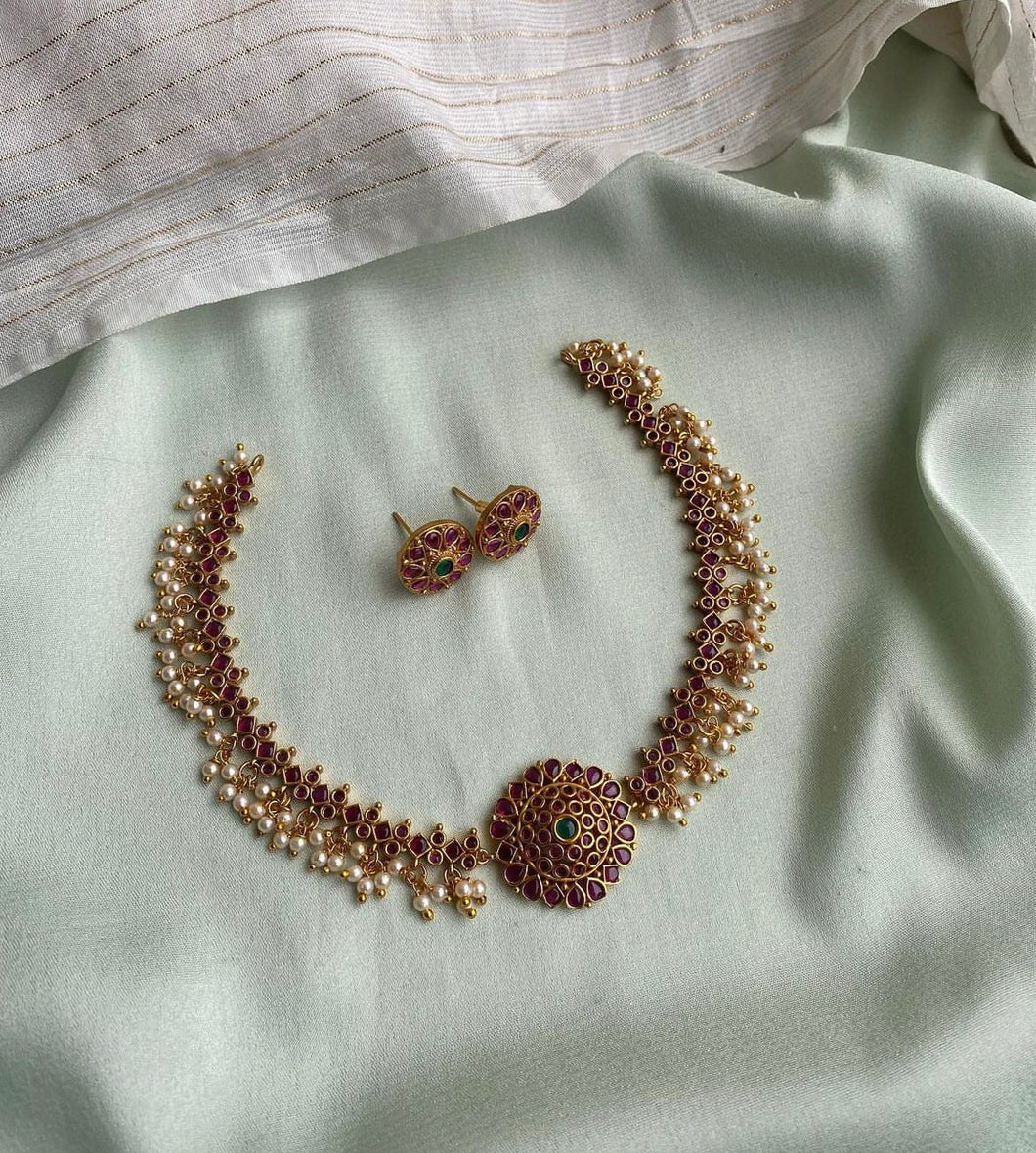 Golden Simple kemp stone Choker Necklace set