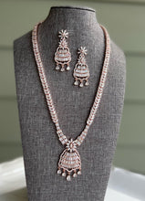 Load image into Gallery viewer, AAA Quality American Diamond Rose Gold long Cz Statement Classy Necklace set
