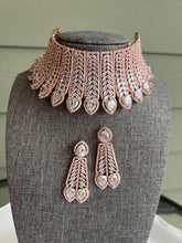 Load image into Gallery viewer, American Diamond Rose Gold Leaf Premium quality Choker Necklace set
