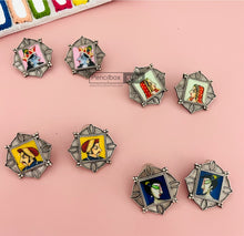 Load image into Gallery viewer, German Silver Printed Rajasthani Tribal Ethnic Stud Earrings
