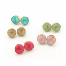Load image into Gallery viewer, Druzy small Natural Stone Brass Stud Earrings
