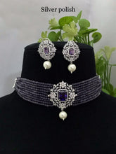 Load image into Gallery viewer, American Diamond Hydro Beads Premium Pearl drop Cz Choker Necklace set

