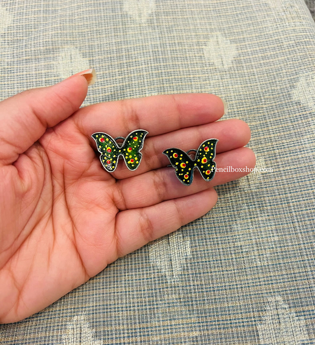 Small German Silver hand painted Butterfly Stud Earrings