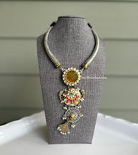 Load image into Gallery viewer, 92.5 Silver Coated Peacock German silver pachi Kundan Hasli necklace set
