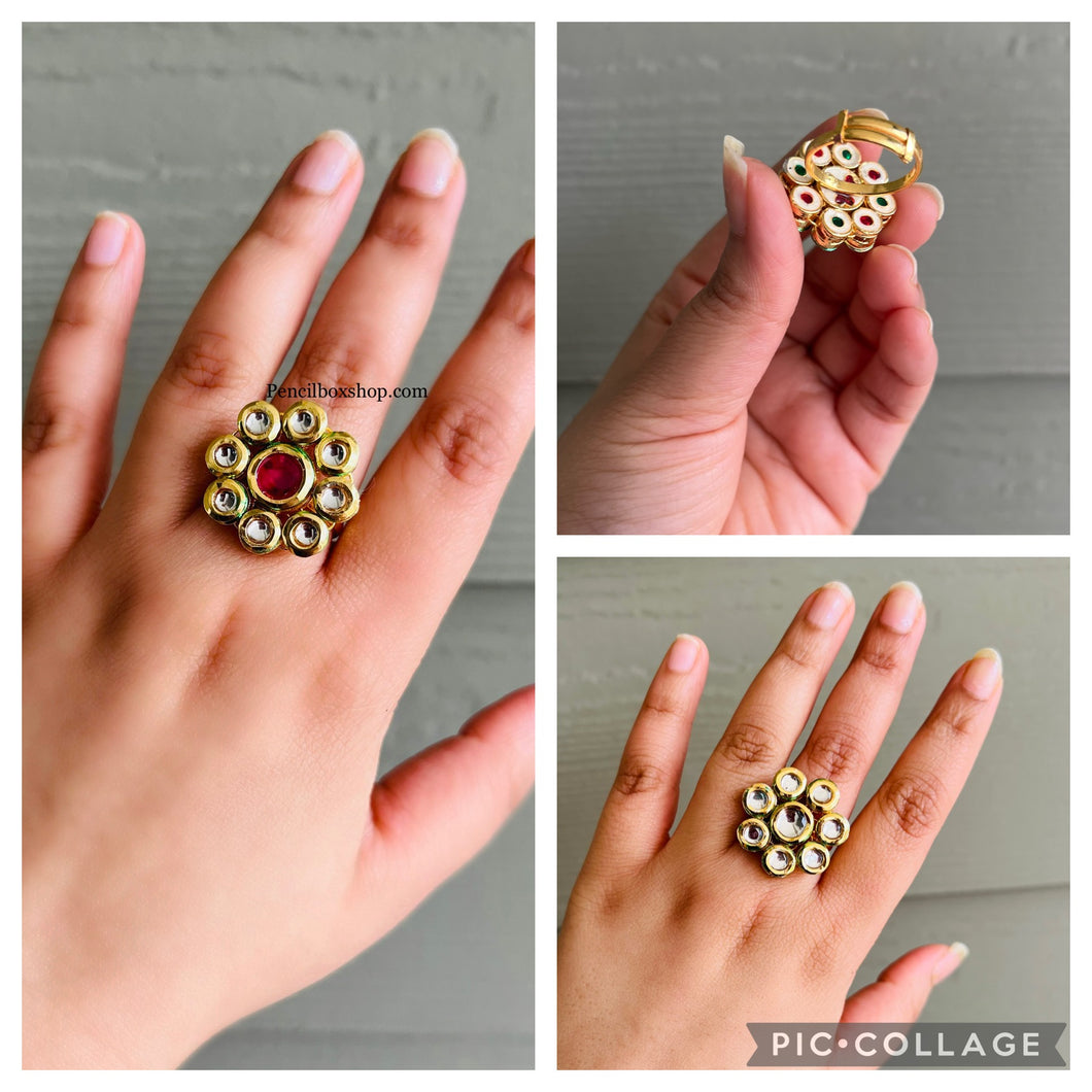 Premium quality Kundan Back side Meenakari Adjustable Ring