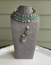 Load image into Gallery viewer, German Silver Statement Glass Stone three layered Choker Necklace set
