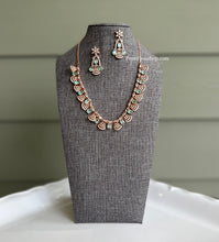 Load image into Gallery viewer, Rose Gold mint Simple Diamond Look Necklace set
