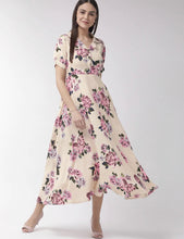 Load image into Gallery viewer, Cream color pink floral maxi dress 40 size
